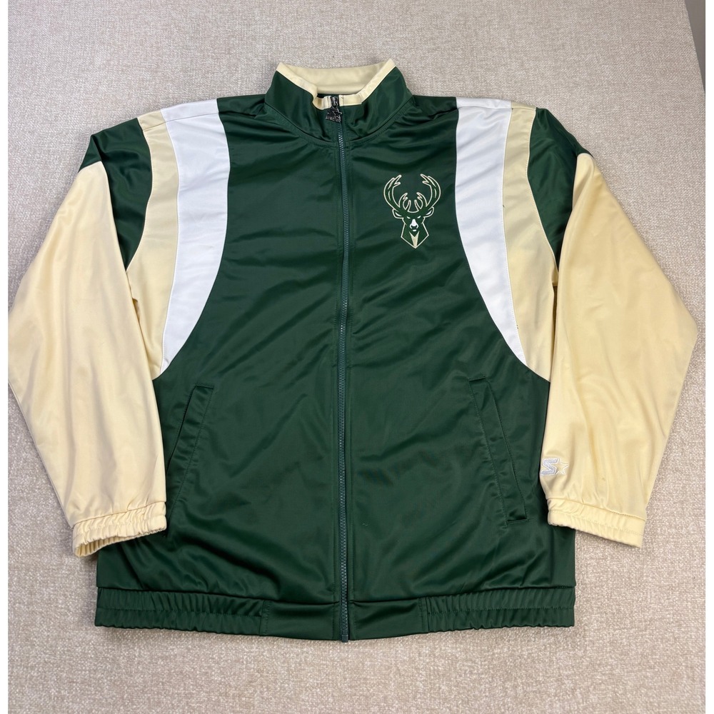 Starter Milwaukee Bucks Track Jacket Mens XL Green Cream Full Zip NBA Basketball
